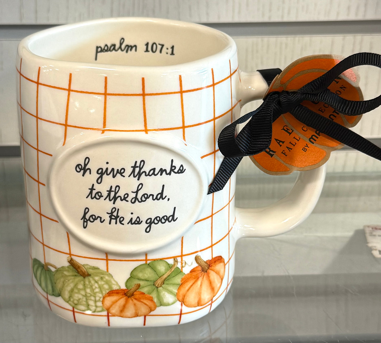 New Rae Dunn white fall ceramic coffee mug OH GIVE THANKS…
