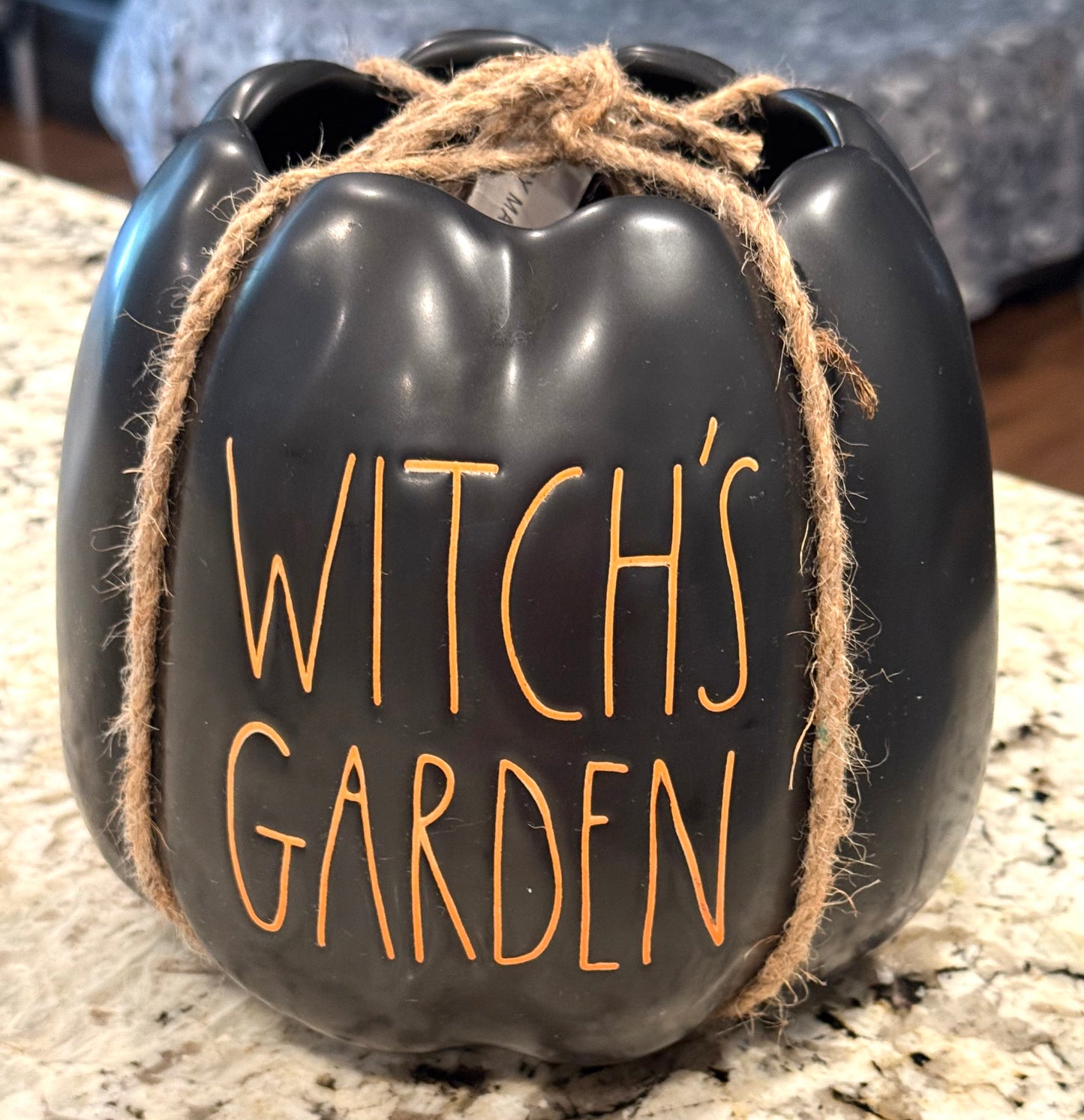 New Rae Dunn black Halloween ceramic pumpkin planter WITCH’S GARDEN