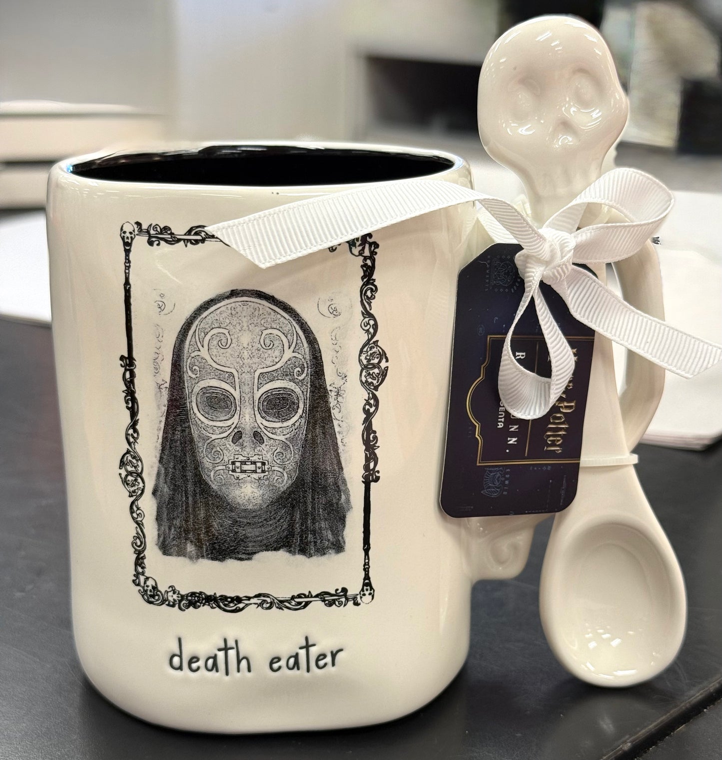 New Rae Dunn x Harry Potter ceramic coffee mug with spoon DEATH EATER