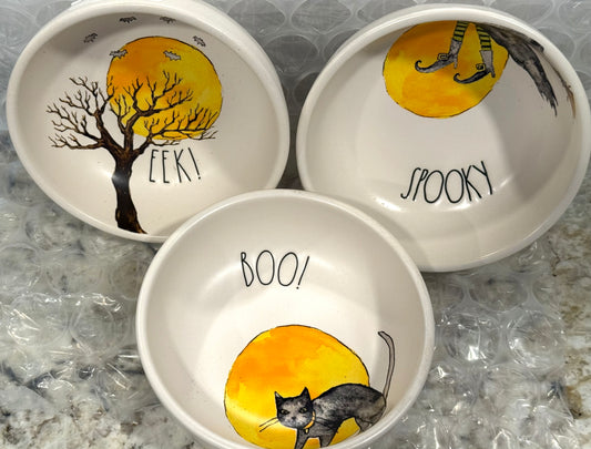 New Rae Dunn ceramic 3-Halloween bowl set SPOOKY, BOO! EEK!