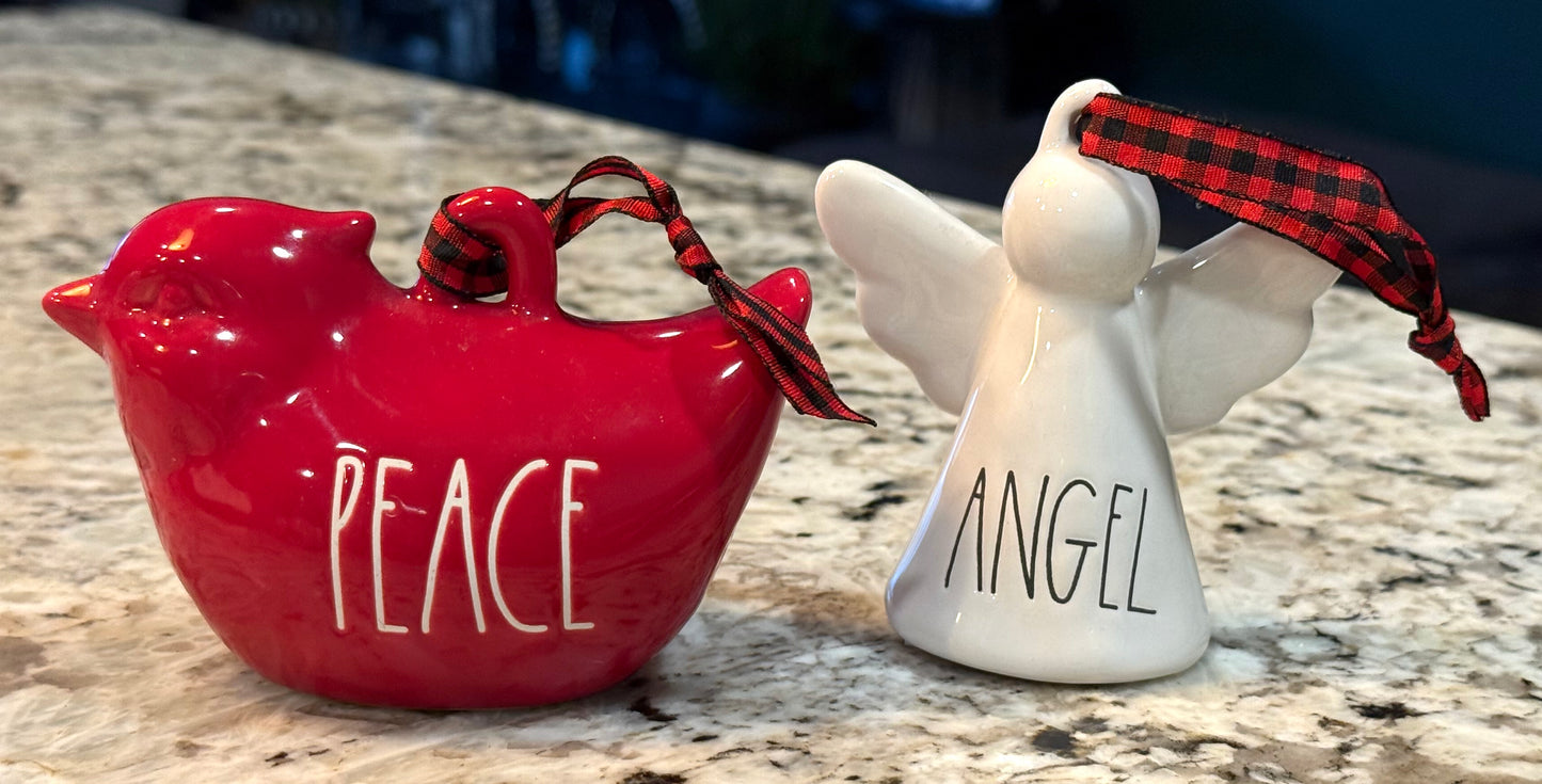 New Rae Dunn 2-piece Christmas ornament set PEACE & ANGEL