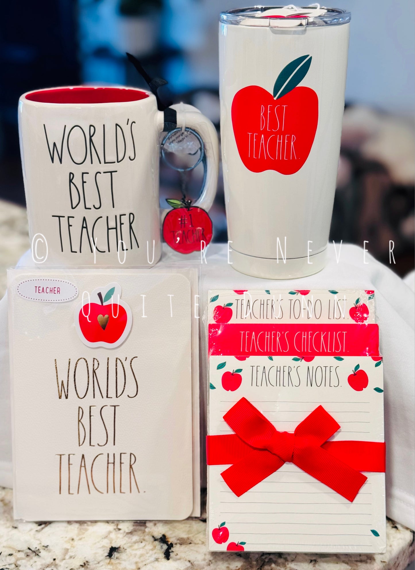 New 4-piece Rae Dunn World’s Best Teacher gift set! Travel cup, card, mug, stationary