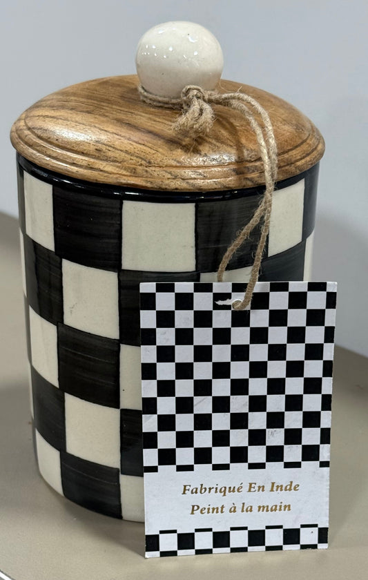 New 4” ceramic checkered mini canister