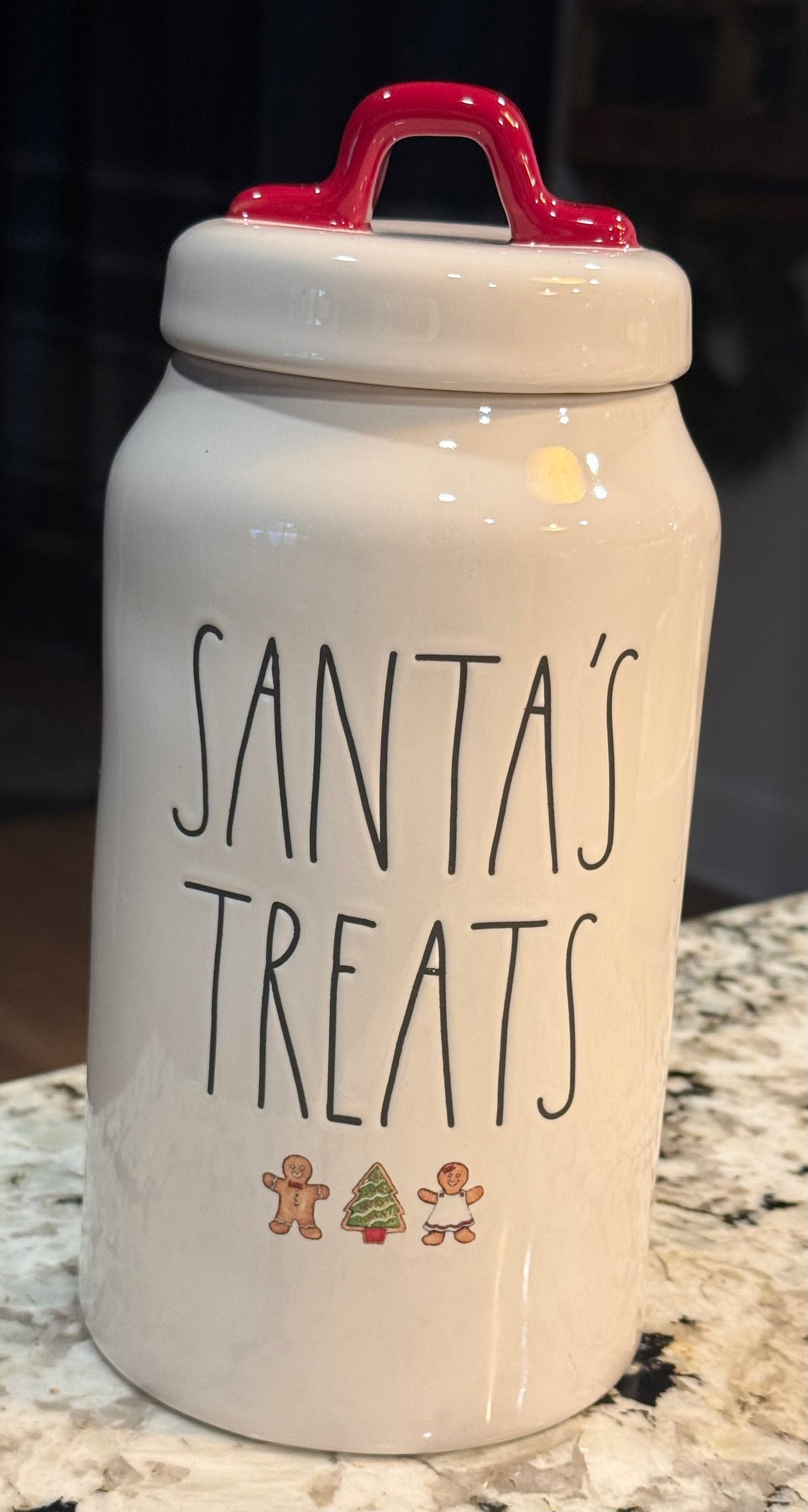 New Rae Dunn white ceramic 9” Christmas canister SANTA’S TREATS