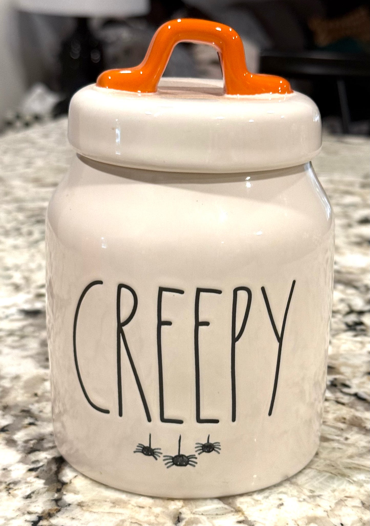 New Rae Dunn white ceramic Halloween decor 🎃 canister CREEPY