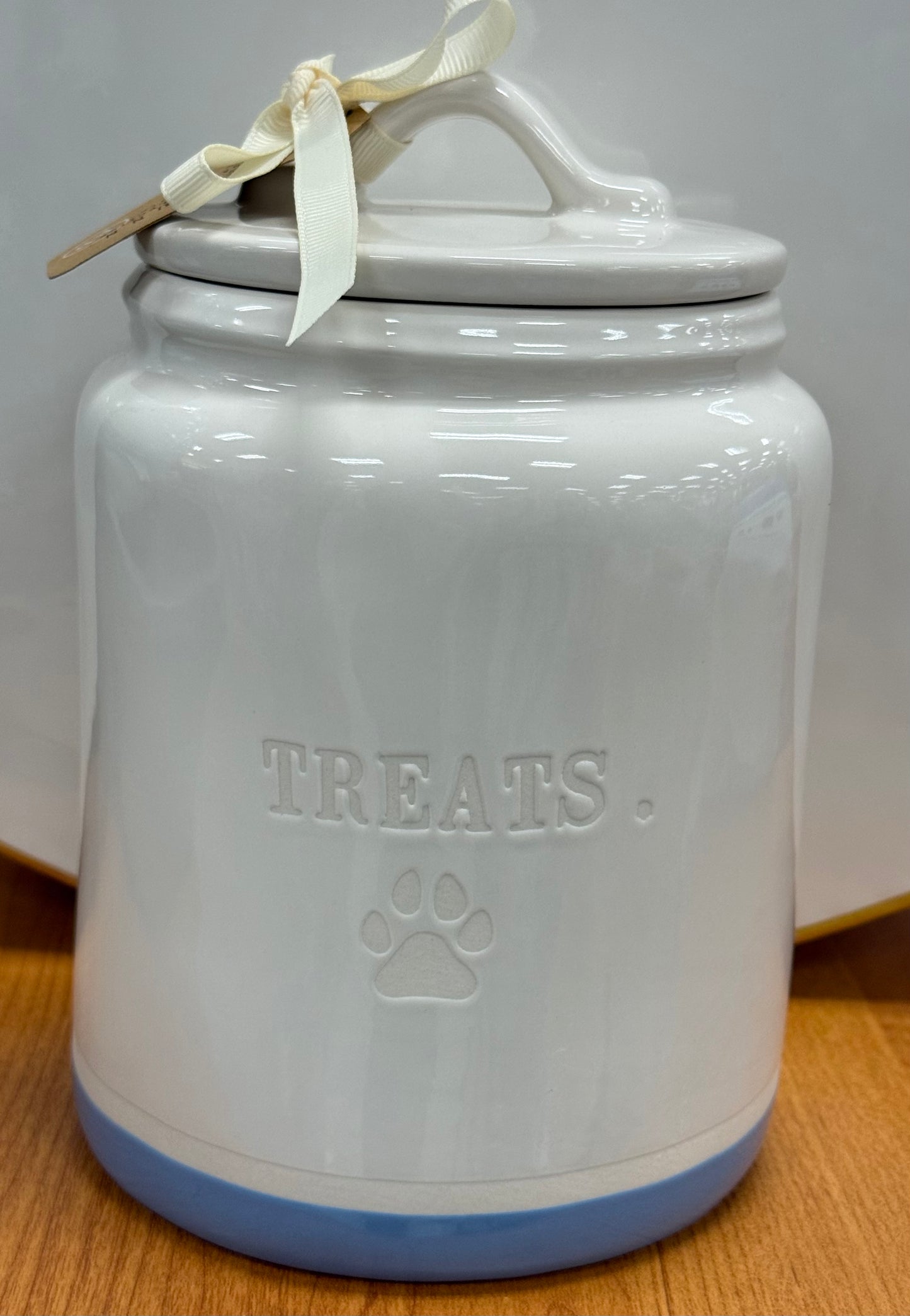 New Rae Dunn white ceramic TREATS. Canister 8”