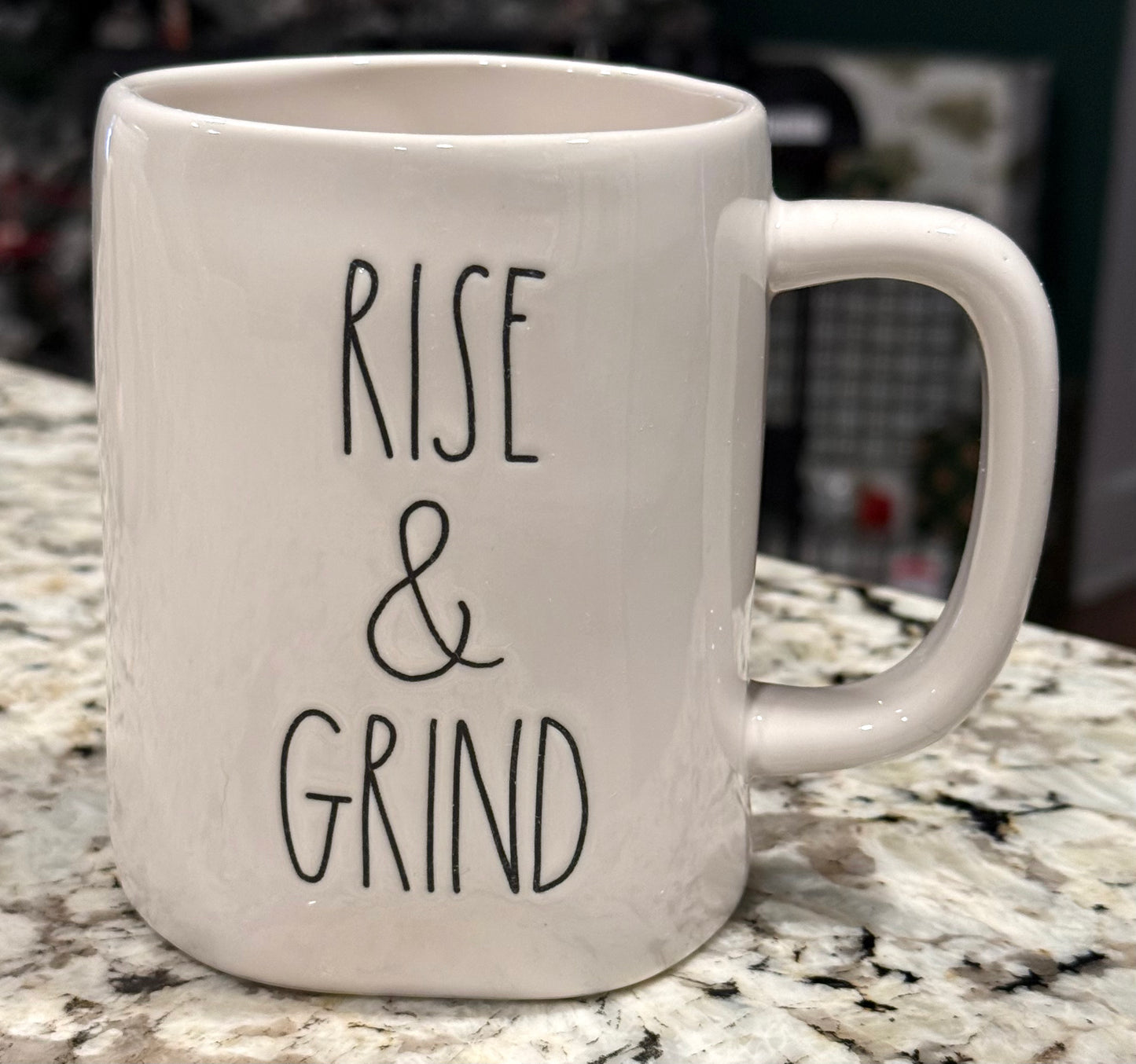 New Rae Dunn white ceramic coffee mug RISE & GRIND