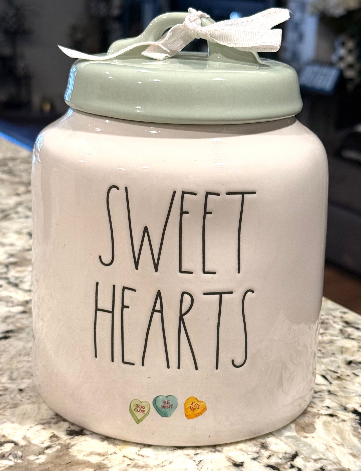 New Rae Dunn white ceramic SWEETHEARTS valentines candy hearts canister