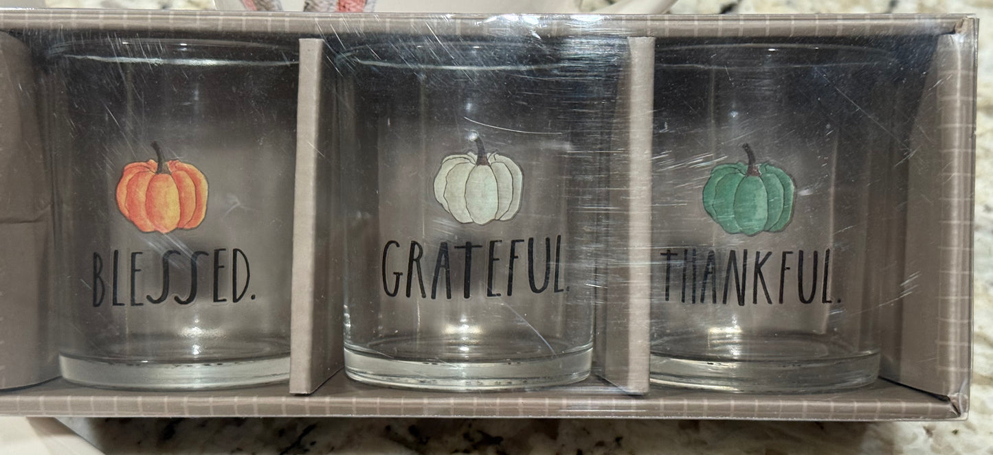 New Rae Dunn glass fall 3-piece votive tealight candle holder set