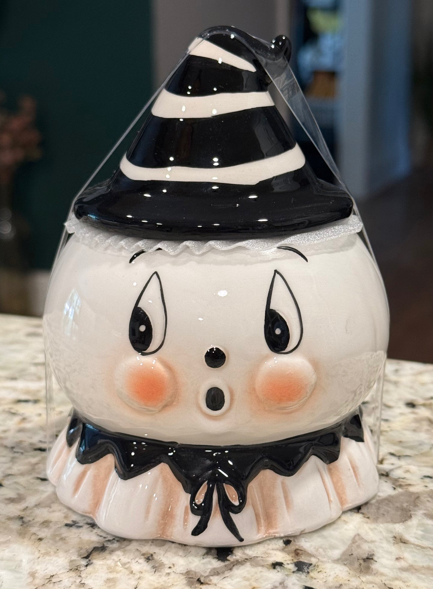 New Joanna Parker 5” ceramic Gus striped hat trinket canister