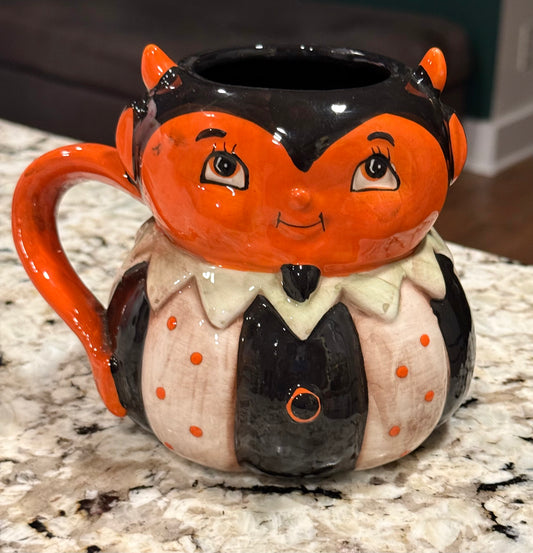 New Carnival Cottage Joanna Parker ceramic Halloween coffee mug orange faced Dracula