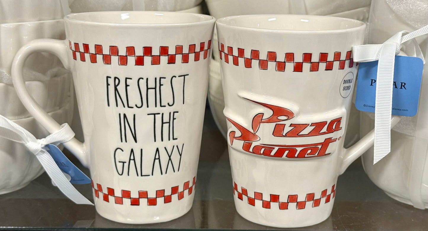 New Rae Dunn x Pixar’s Toy Story coffee mug PIZZA PLANET-FRESHEST IN THE GALAXY