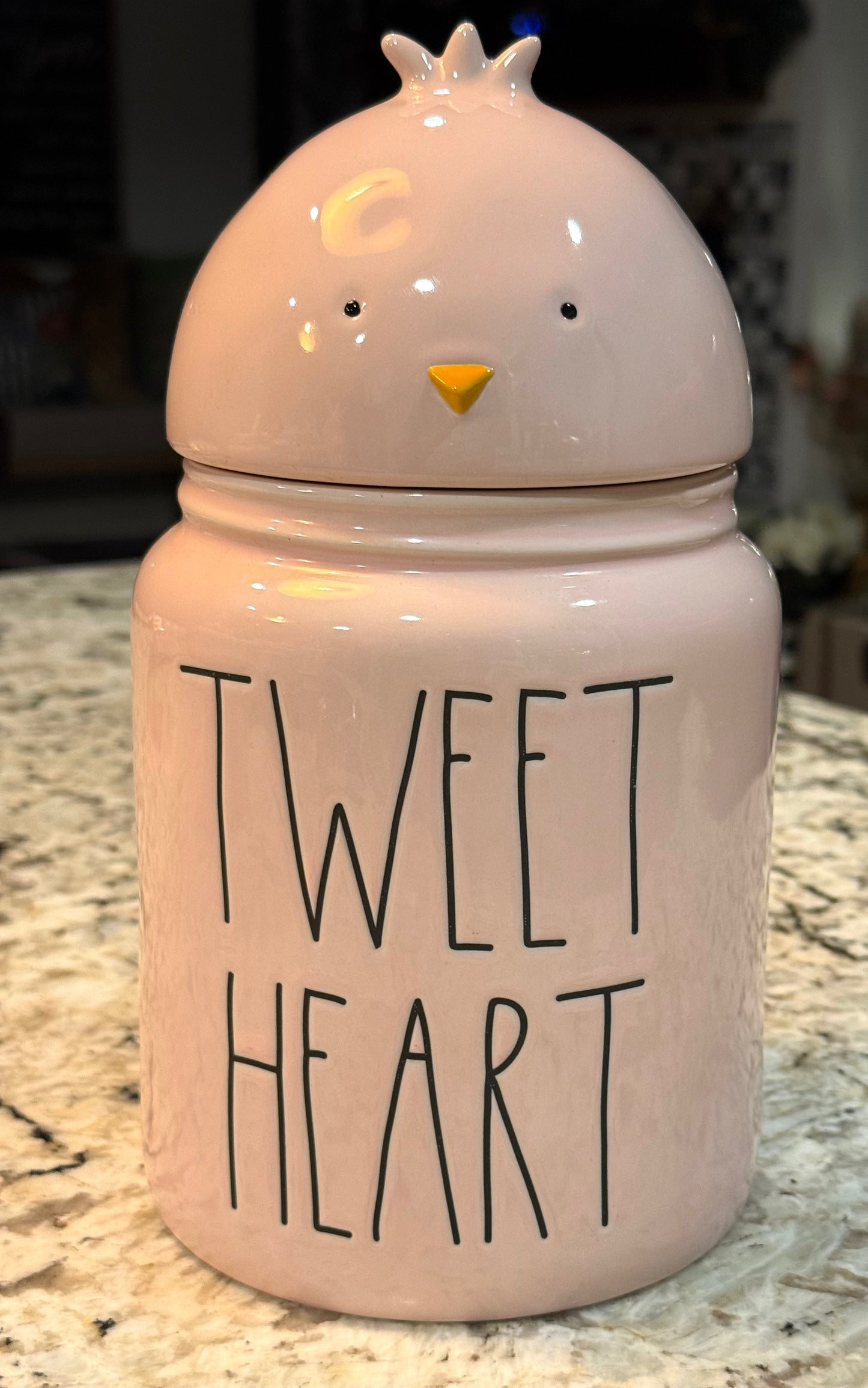 New Rae Dunn pink ceramic 8” Chick topped Easter candy cookie jar storage decor TWEET HEART