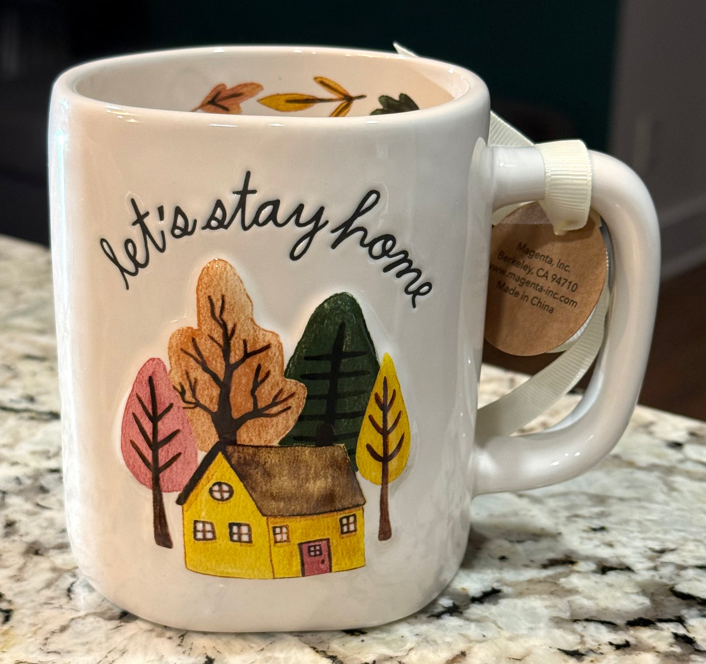 New Rae Dunn white ceramic fall house coffee mug LET’S STAY HOME