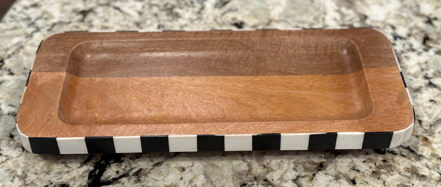 New 13.25x5.5 wood striped ceramic trimmed serving tray
