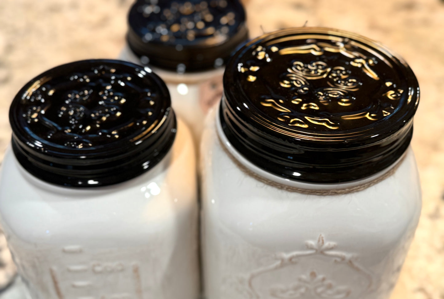 New white farmhouse ceramic mason jar 4-piece canister set