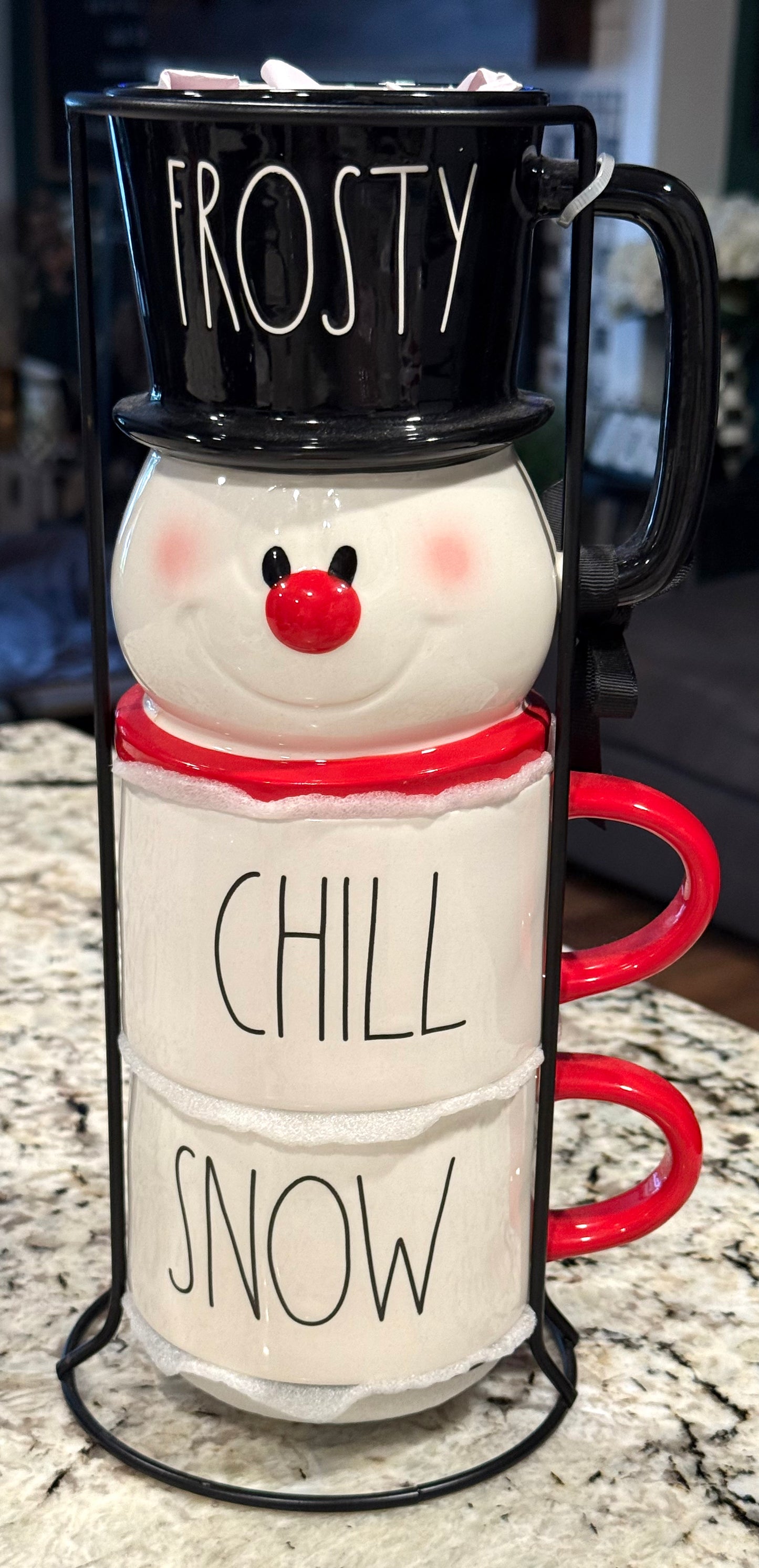 New Rae Dunn x FROSTY THE SNOWMAN ceramic mug stacker set