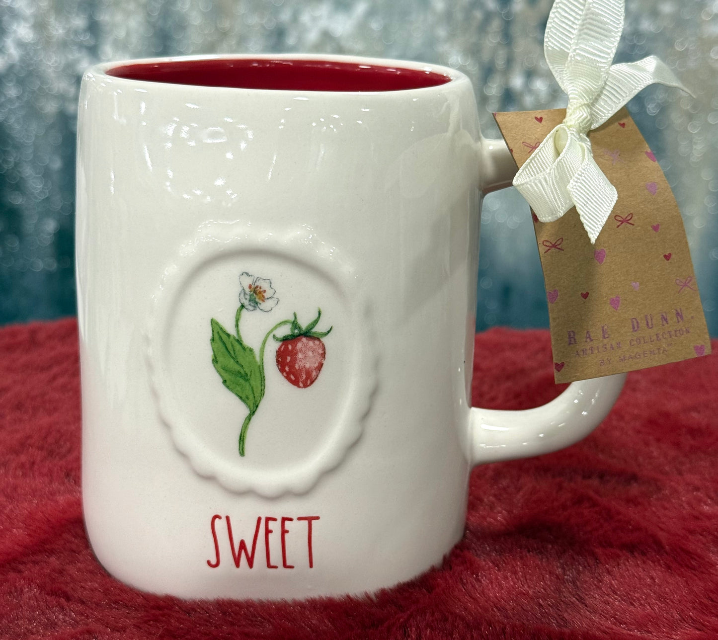 New Rae Dunn white ceramic berry vine mug SWEET