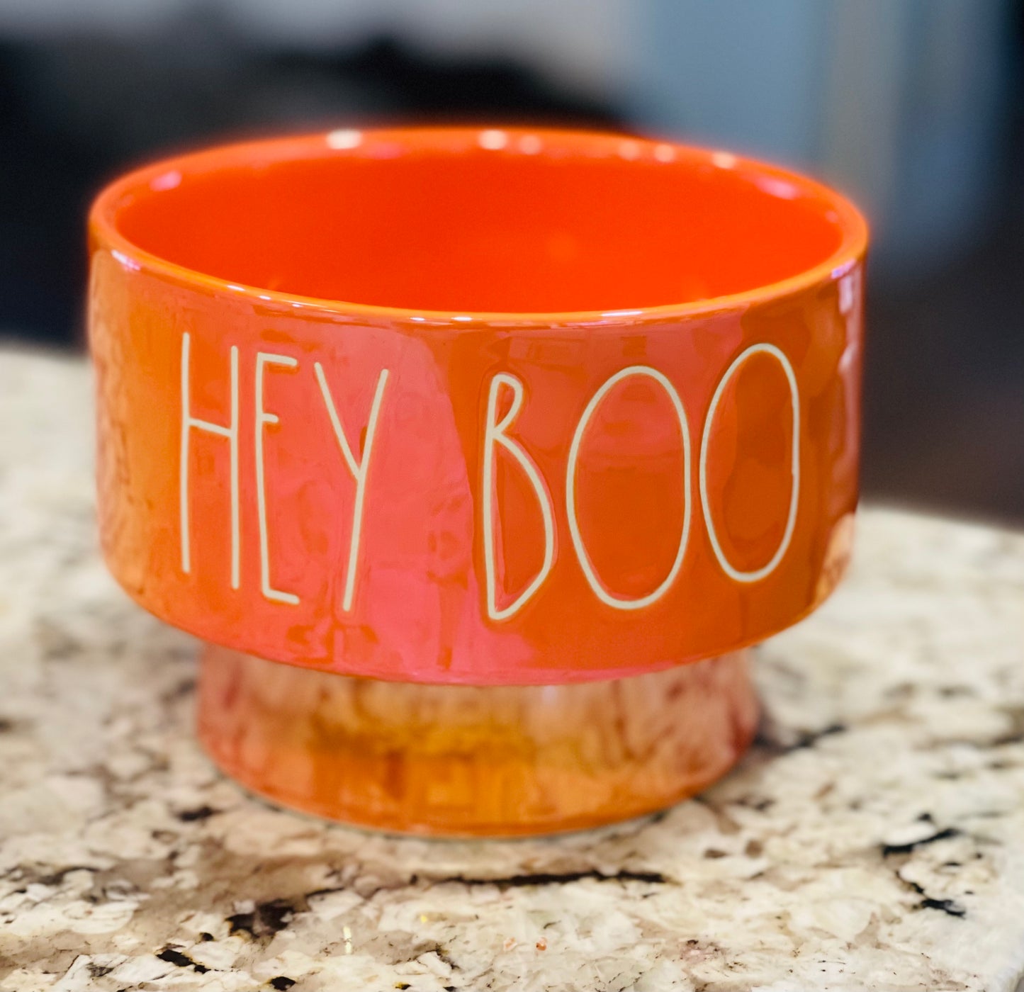 New Rae Dunn iridescent Orange ceramic 6” raised based bowl HEY BOO!