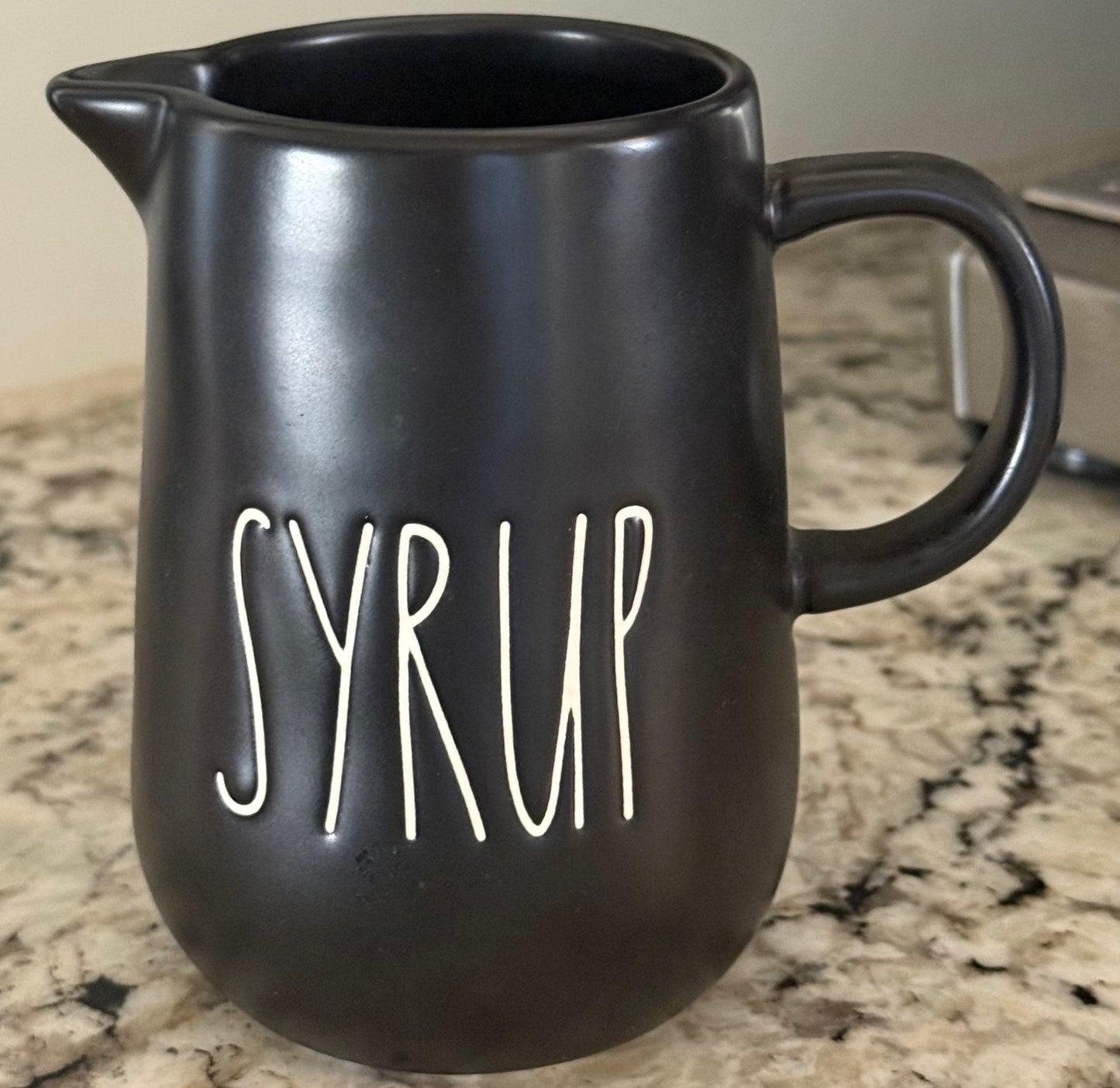 New Rae Dunn black ceramic SYRUP pitcher