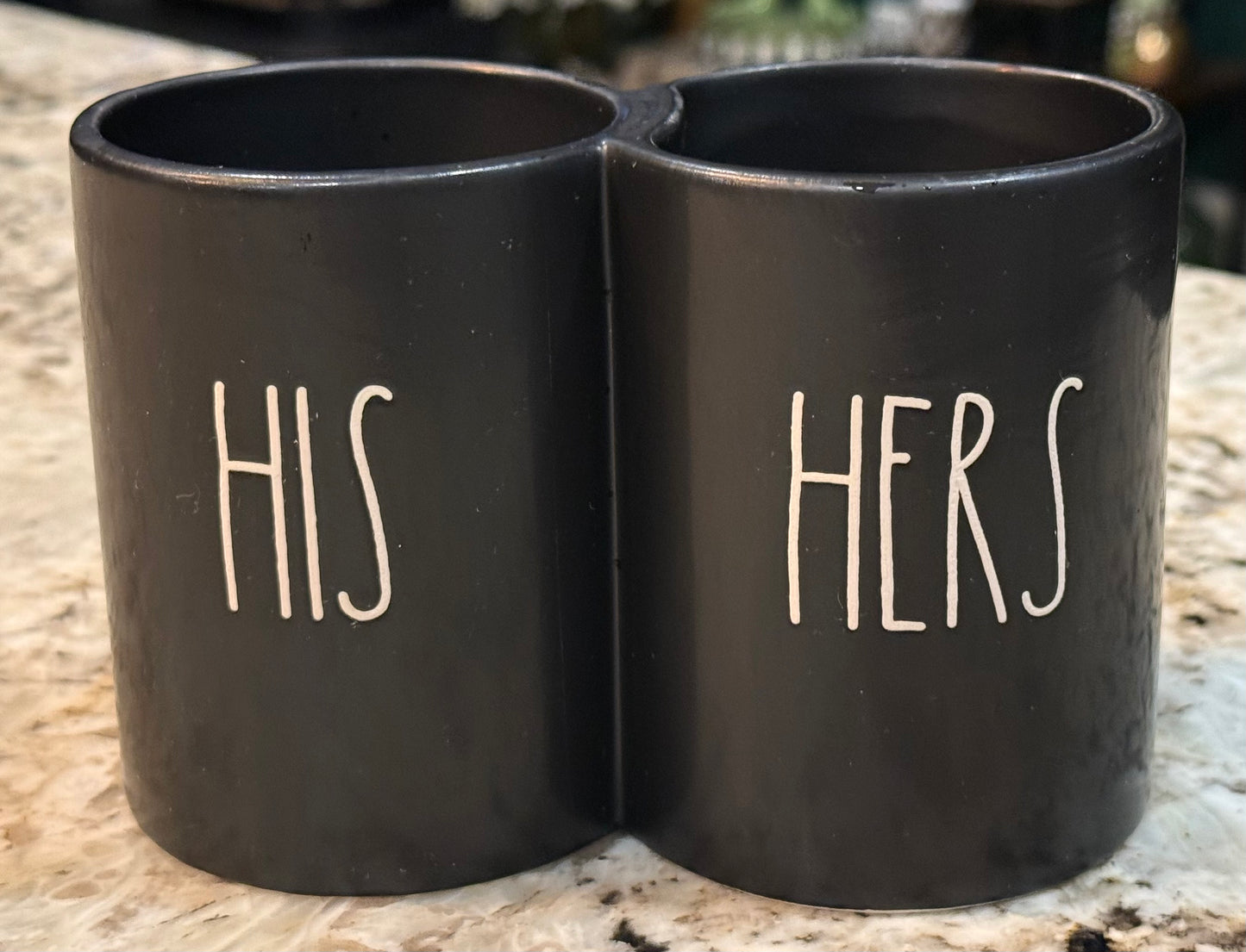 New Rae Dunn black ceramic HIS/HERS toothbrush holder