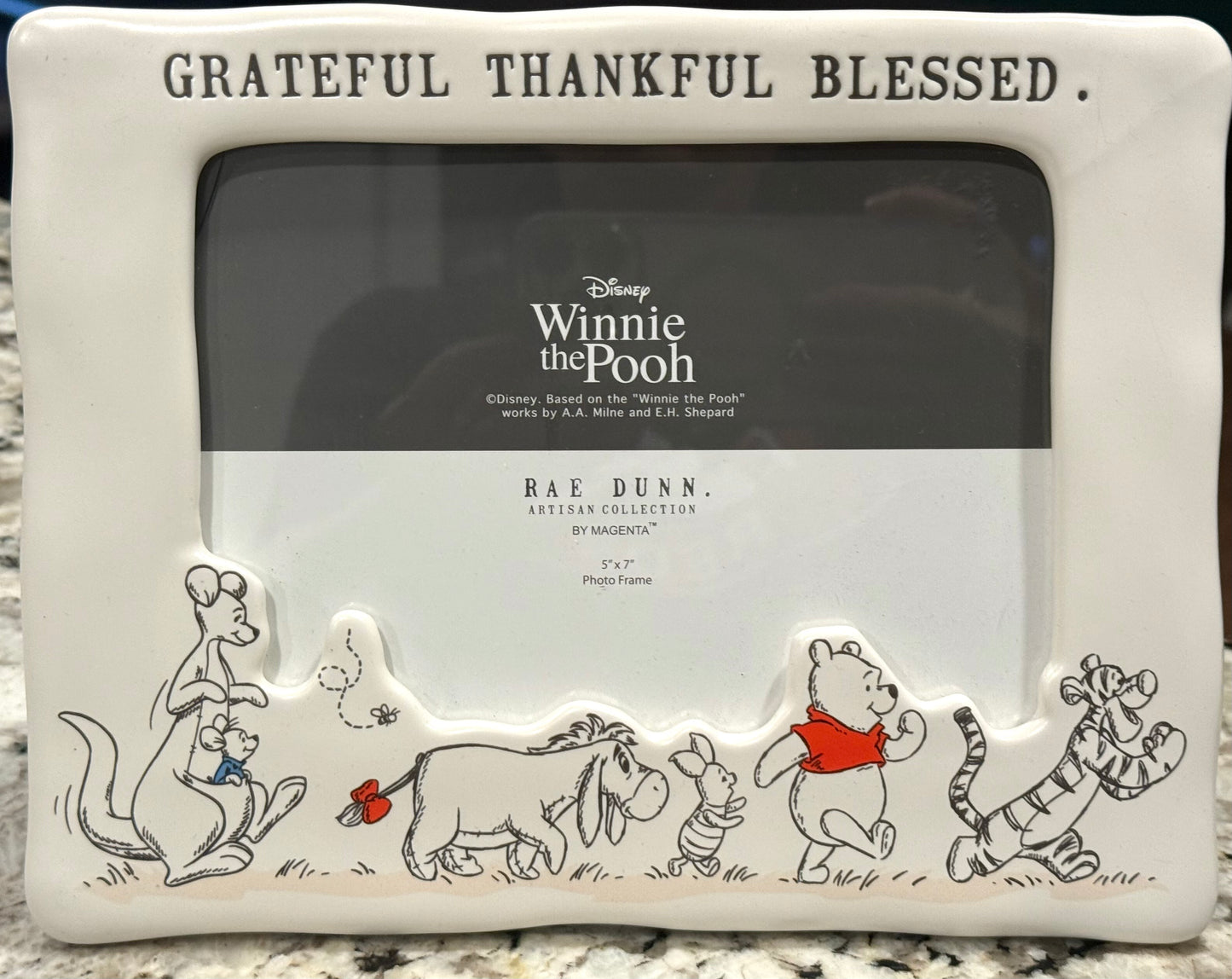New Rae Dunn x Winnie the Pooh 5x7 photo frame insert GRATEFUL THANKFUL BLESSED.