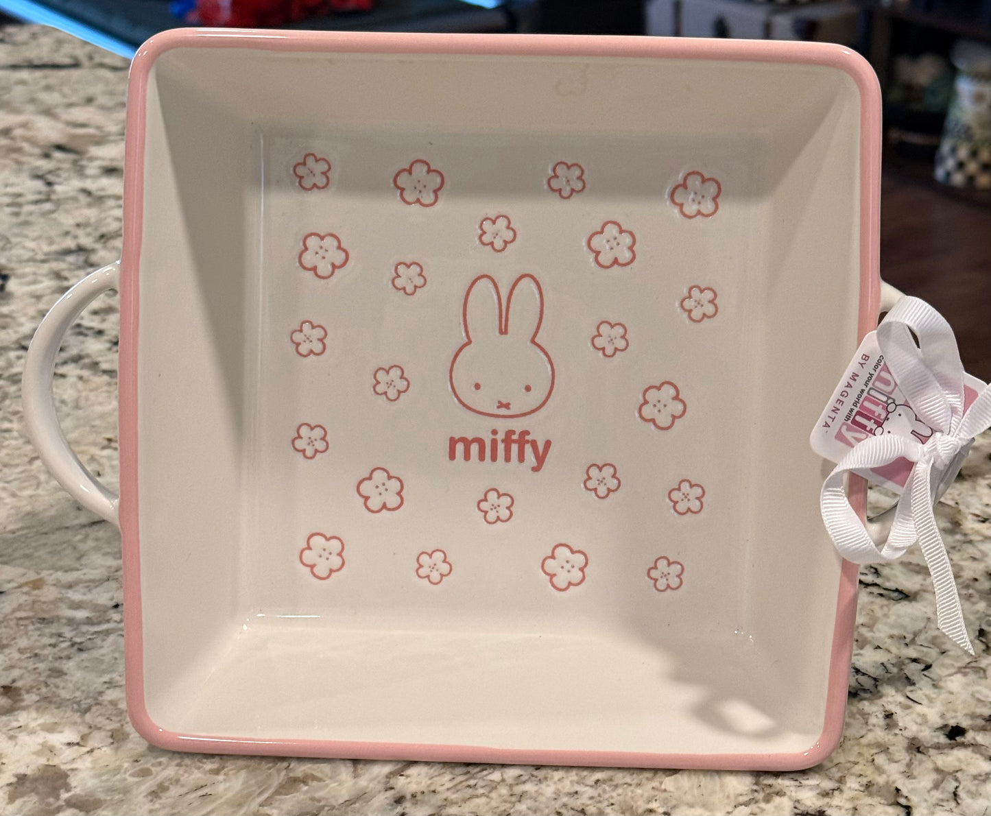 New Miffy by Magenta Easter white and pink ceramic floral baking dish 8x8
