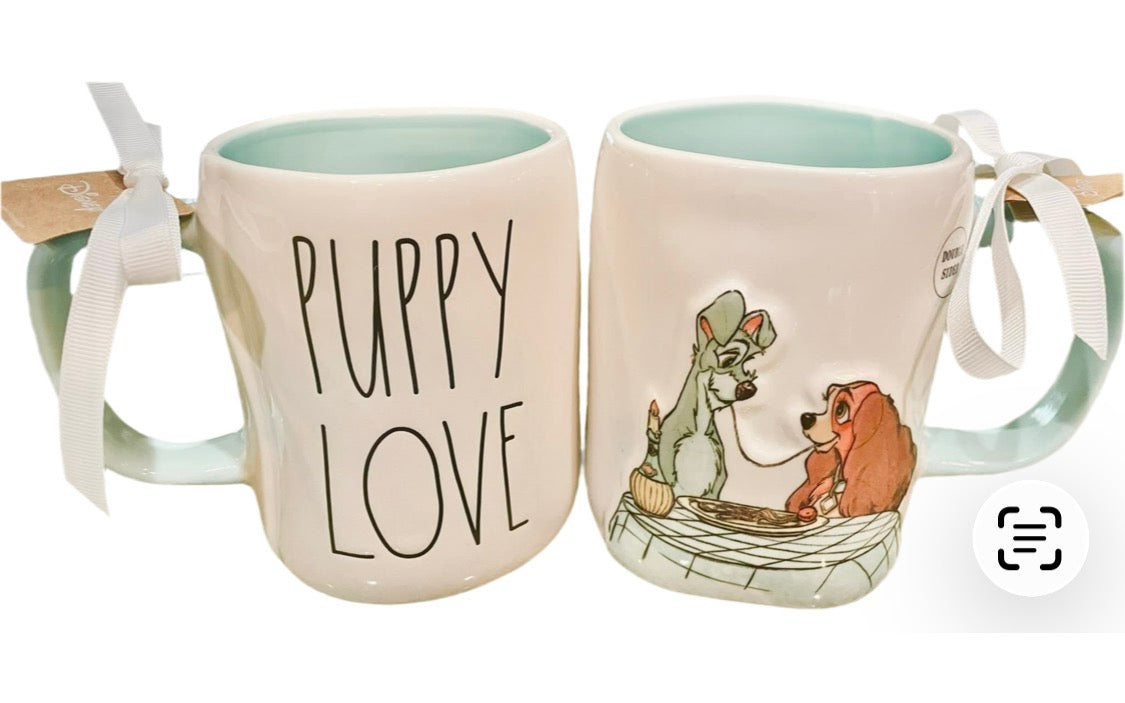 New Rae Dunn x Lady and the Tramp ceramic coffee mug PUPPY LOVE