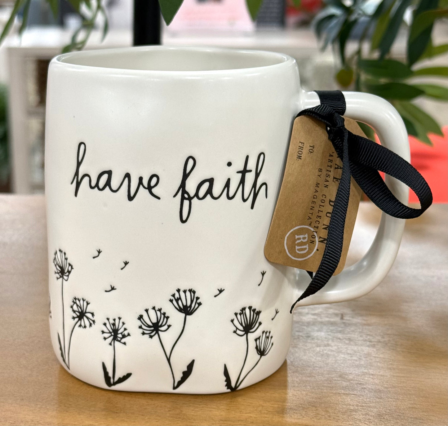 New Rae Dunn white matte ceramic floral coffee mug HAVE FAITH