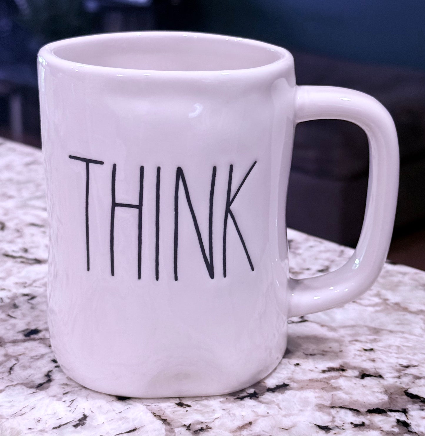 Rae Dunn white ceramic coffee mug THINK