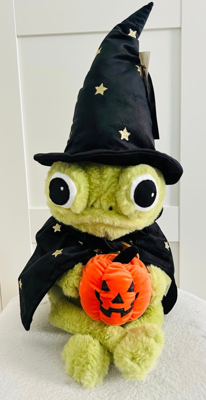 New large Moonlight Manor black wizard hat plush frog Halloween decor