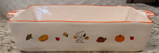 New Rae Dunn x Peanuts Snoopy fall line ceramic baking dish 13x8.75” GRATEFUL TOGETHER