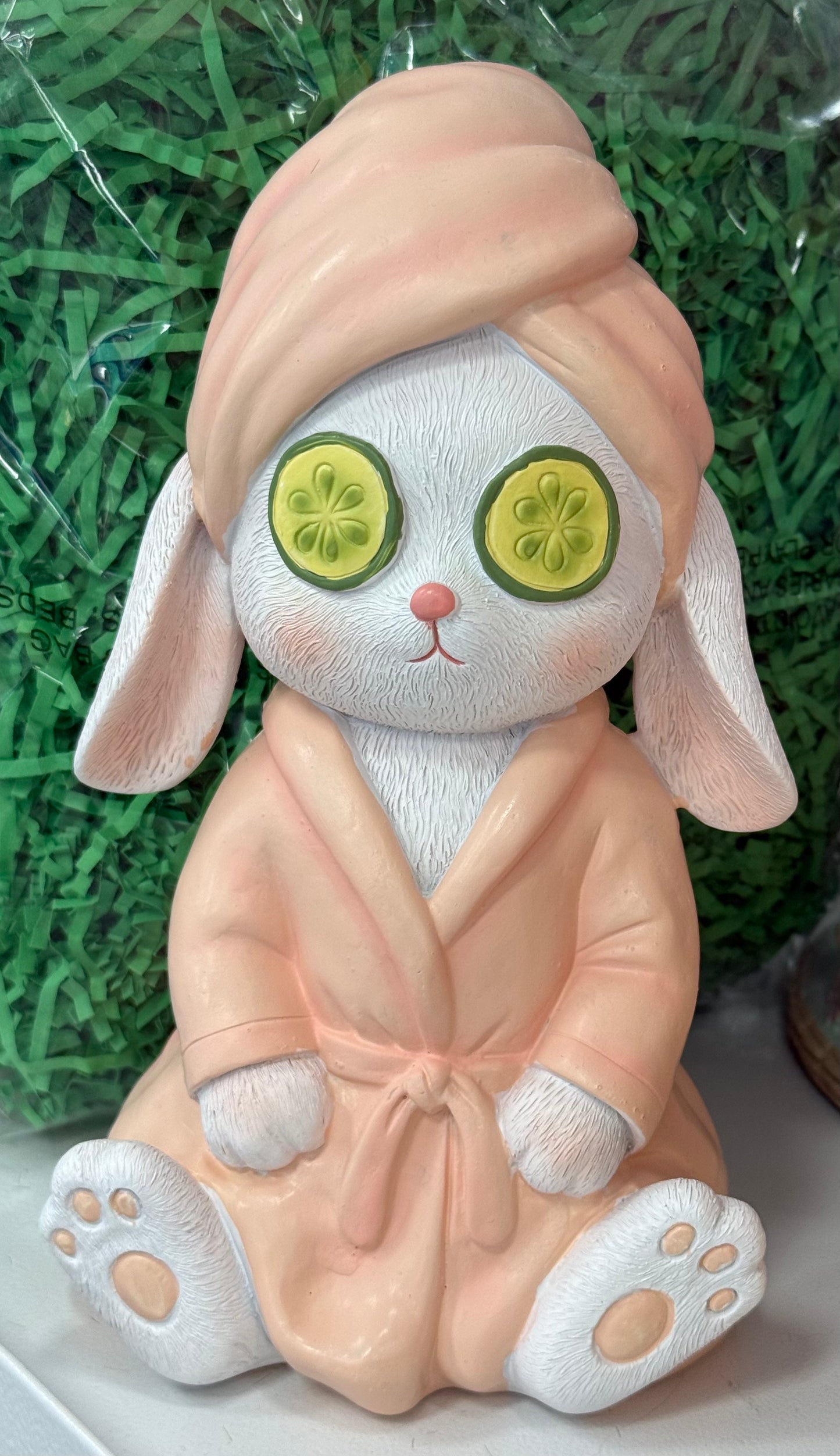 New resin Easter decor Spa Bunny 7.75” tall