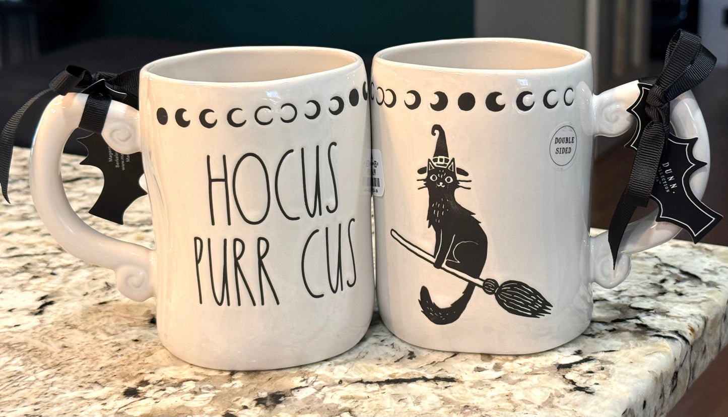 New Rae Dunn white ceramic Halloween coffee cat mug HOCUS PURR CUS