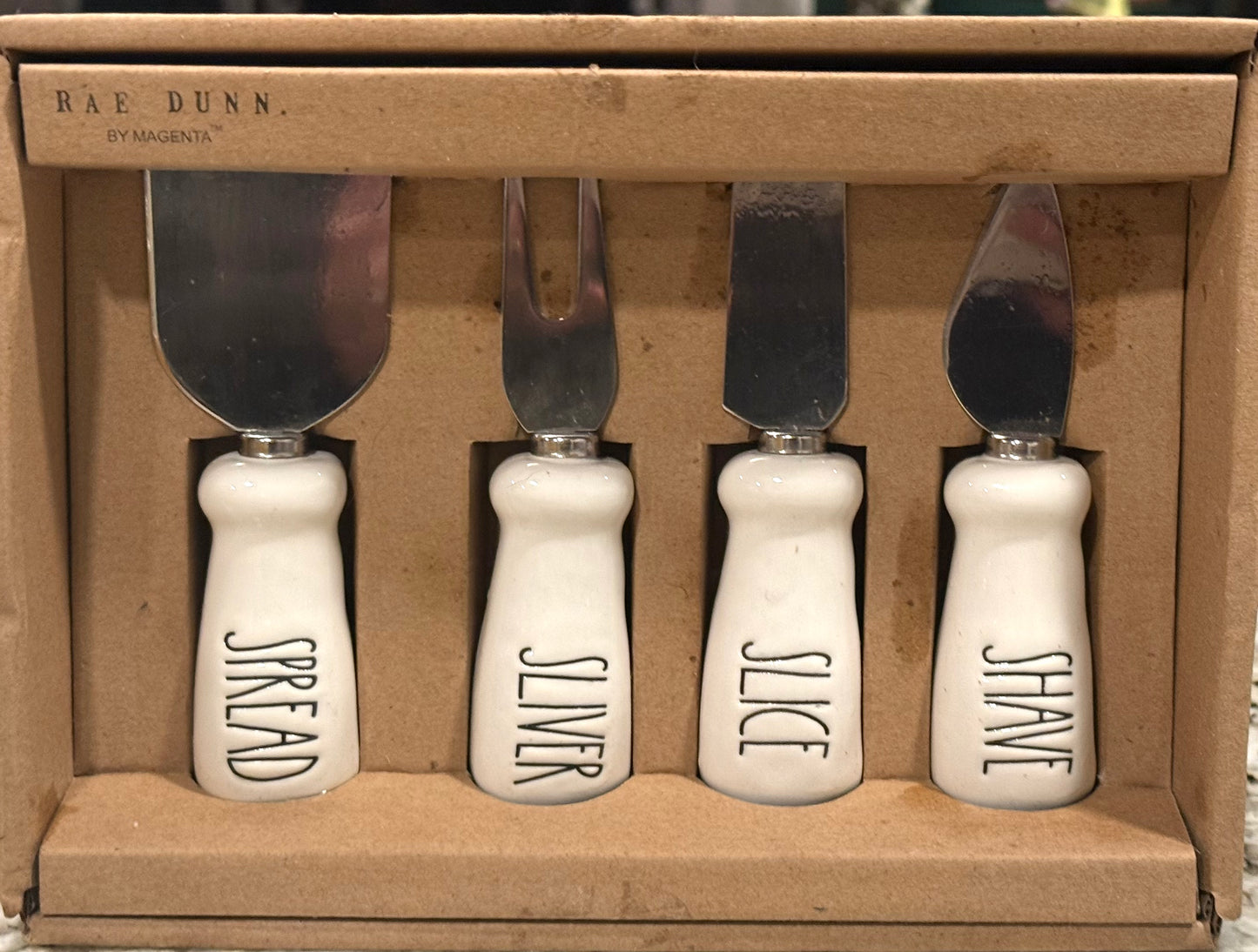New Rae Dunn 4-piece ceramic handled cheese knife set