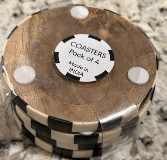 New Courtly Check ceramic black & white striped Made in India 4-piece coaster set