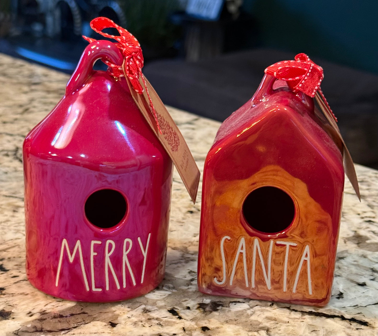 New Rae Dunn 2-piece Christmas ornament set MERRY & SANTA