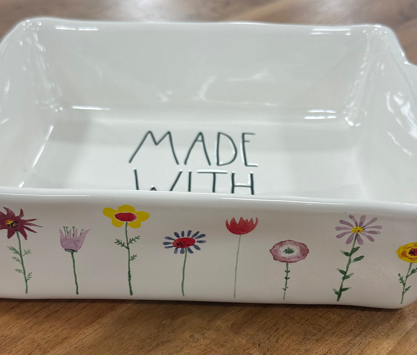 New Rae Dunn white floral ceramic baking dish MADE WITH LOVE
