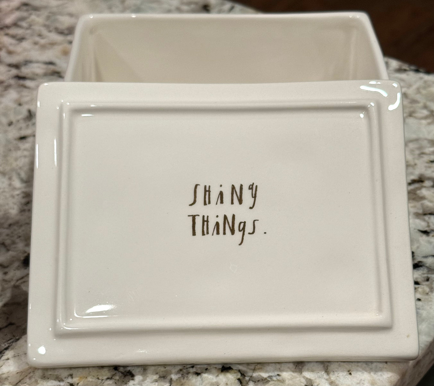 New Rae Dunn ceramic trinket storage box SHINY THINGS 6.5x5”