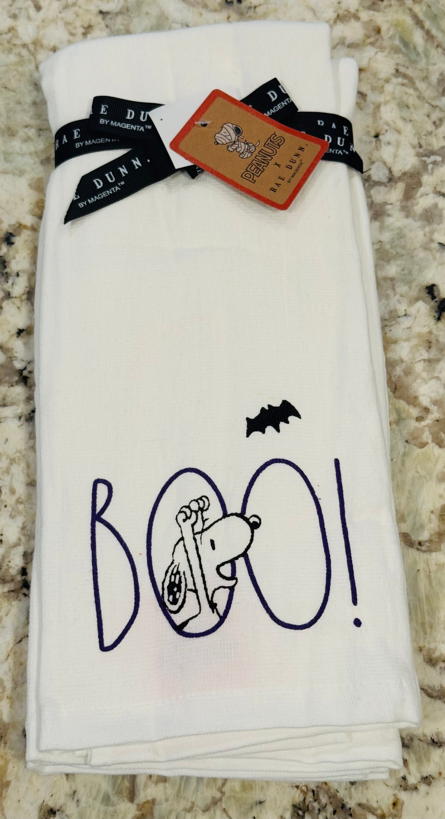 New Rae Dunn x Peanuts Snoopy Halloween kitchen 2-piece dish towel set BOO!