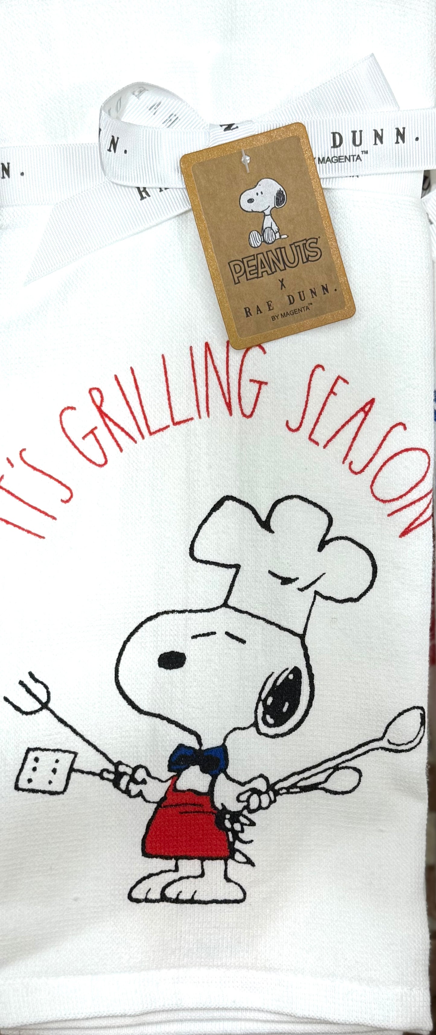 New Rae Dunn x Peanuts Snoopy 2-piece kitchen dish towel set ITS GRILLING SEASON