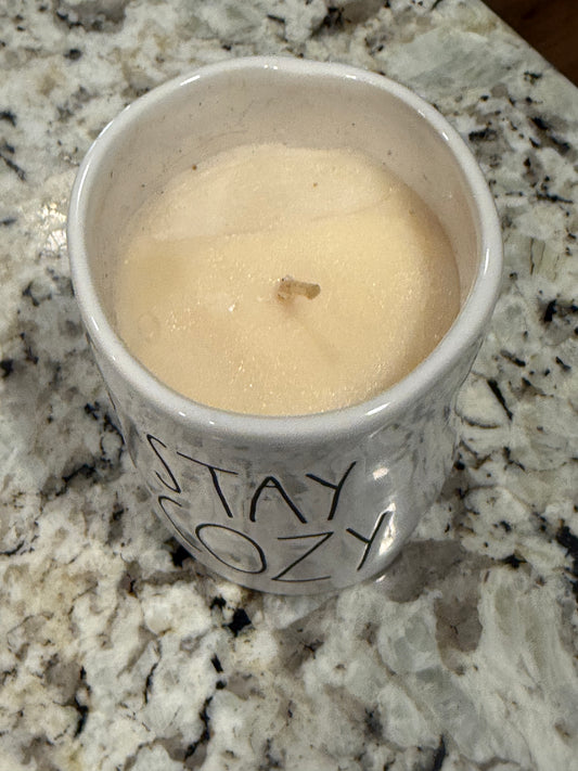 Rae Dunn ceramic STAY COZY candle