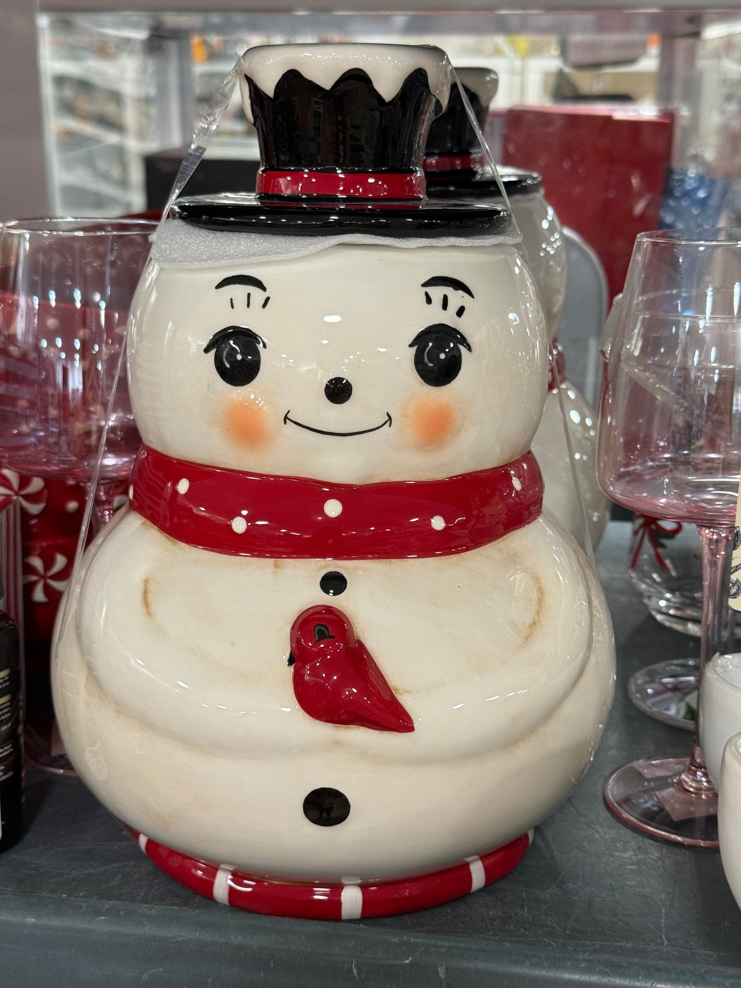 New Joanna Parker large ceramic snowman cookie jar Christmas canister