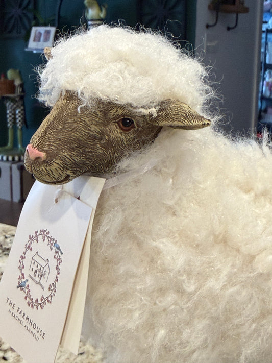 New Farmhouse sheep Easter decor fuzzy body, ceramic legs/face