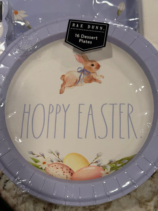 New Rae Dunn 4-piece Easter dinner decor paper packed set plates/napkins WELCOME/HOPPY EASTER