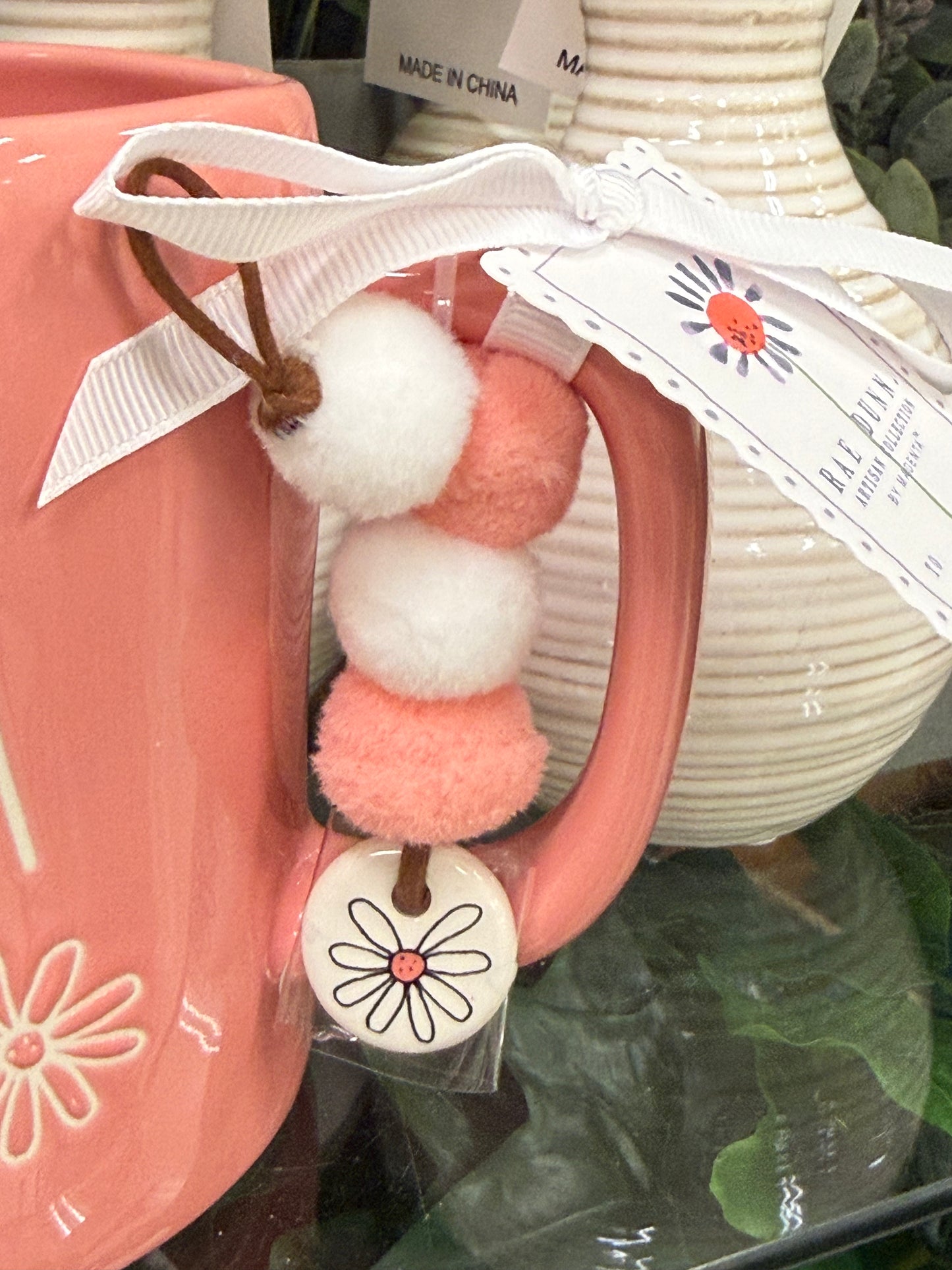 New Rae Dunn pink floral ceramic coffee mug with charm NANA