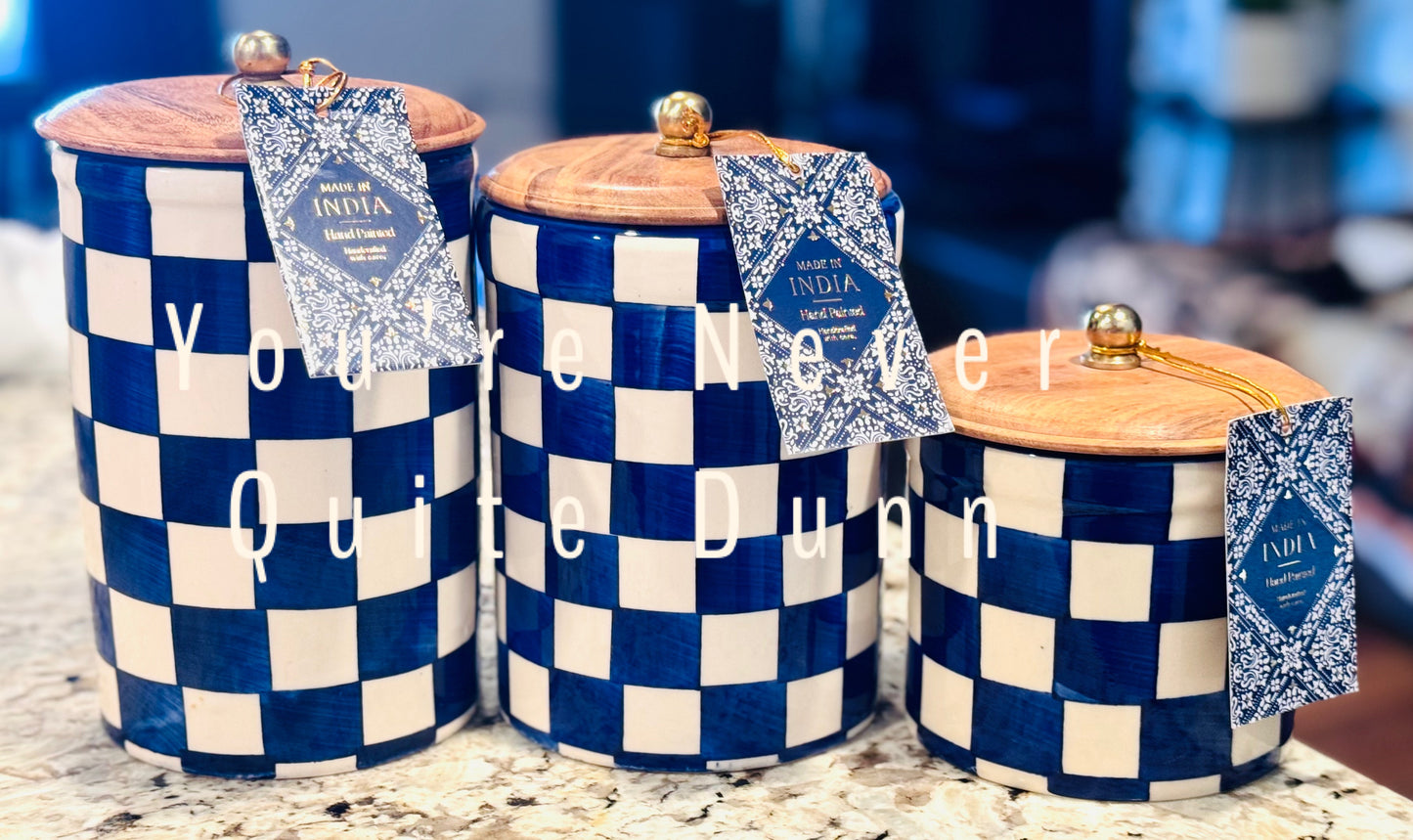 New Royal Check 3-piece Made in India ceramic canister set
