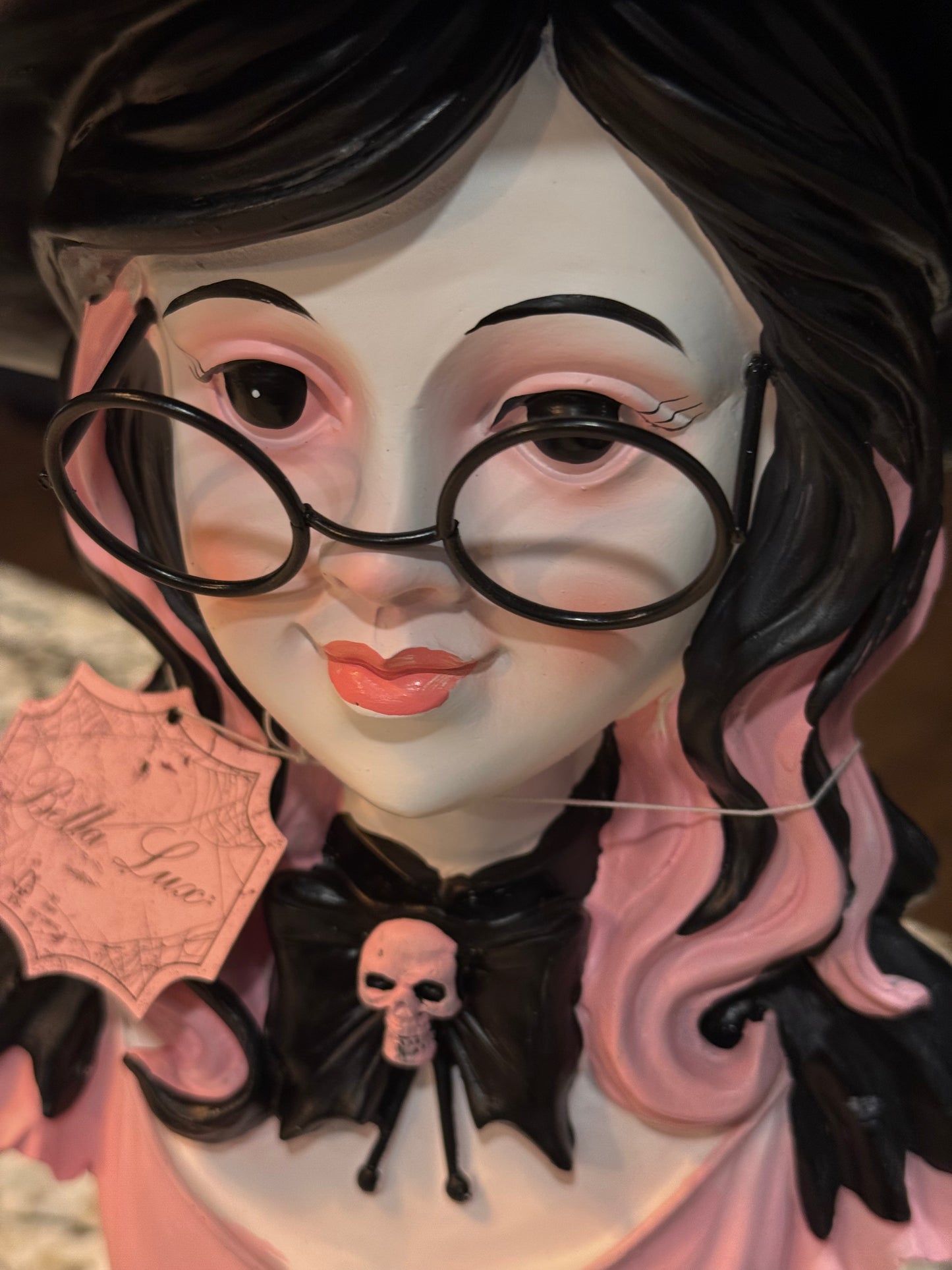 New pink & black resin witch girl bust form Halloween decor