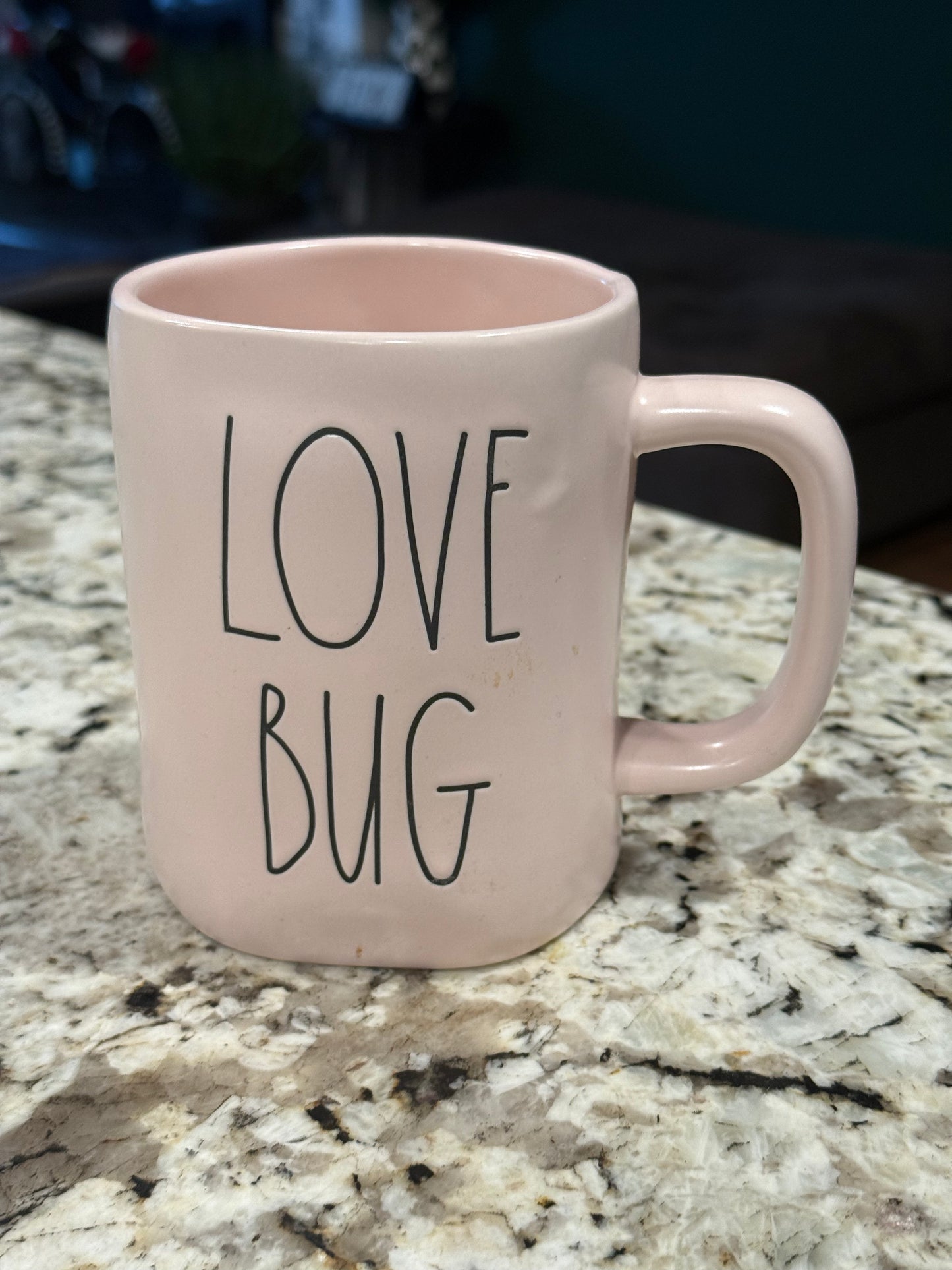 New Rae Dunn pink ceramic coffee mug LOVE BUG