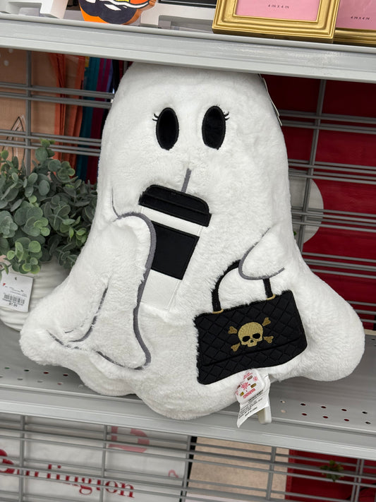 New white Stanley drinking ghost Halloween pillow